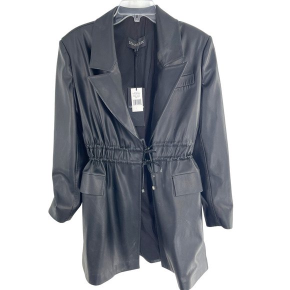 NWT Selmacilek Womens Leather Trench Collar Mini Dress Flap Pockets Size S Black - Picture 1 of 14